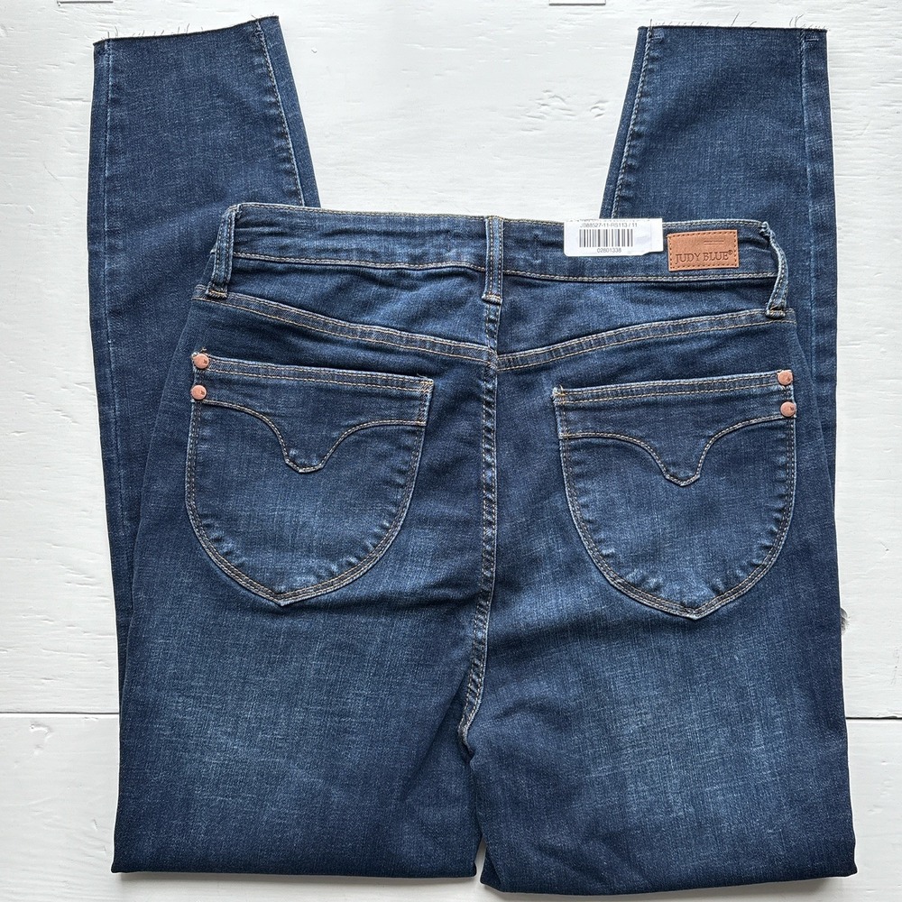 Judy Blue Womens Jeans 11/30 Dark Wash Blue High Rise Skinny Fit‎ Raw Hem NWT - Picture 12 of 15